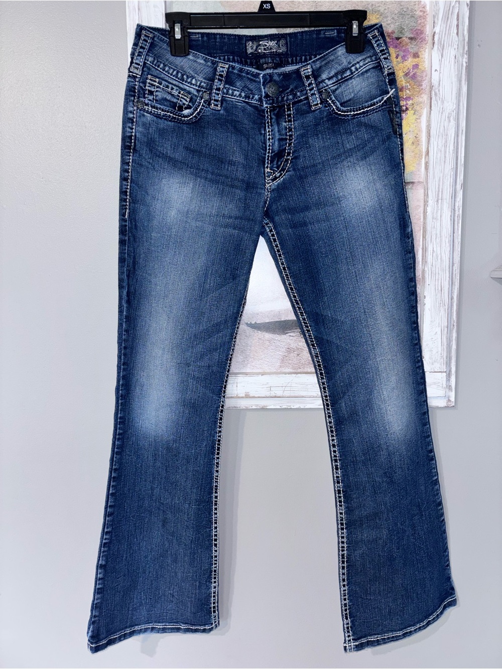 Silver Suki Bootcut Stretch Jeans 30 X 30 Thick Stitch Whisk & Fade Y2K
